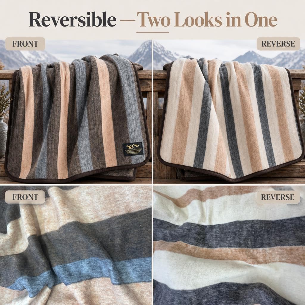 Alpaca & Sheep Wool Blanket, Heavyweight Warmth, Earth Tones