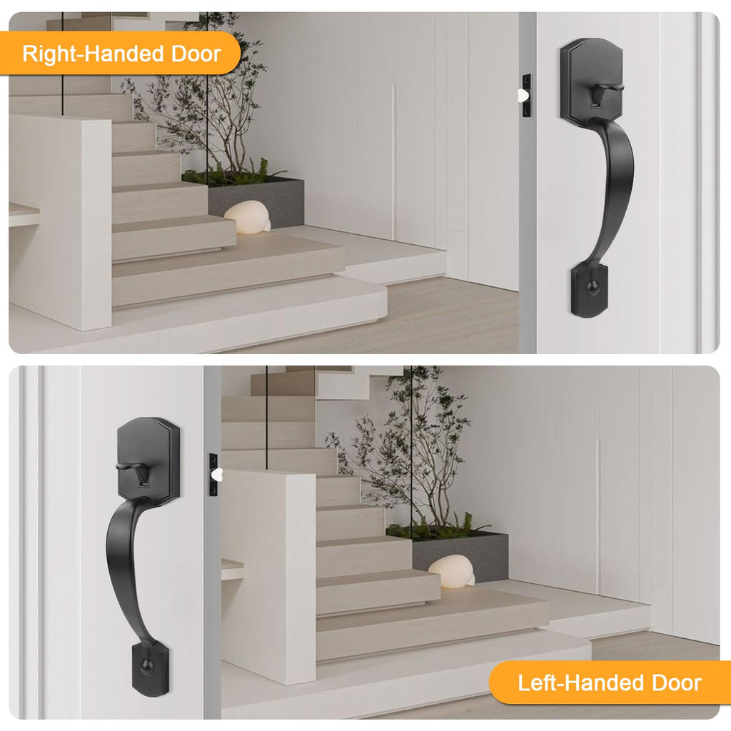 Black Lower Half Front Entry Handleset, Heavy Duty Entry Door Handle with Interior Reversible Handed Lever, Lock Grip