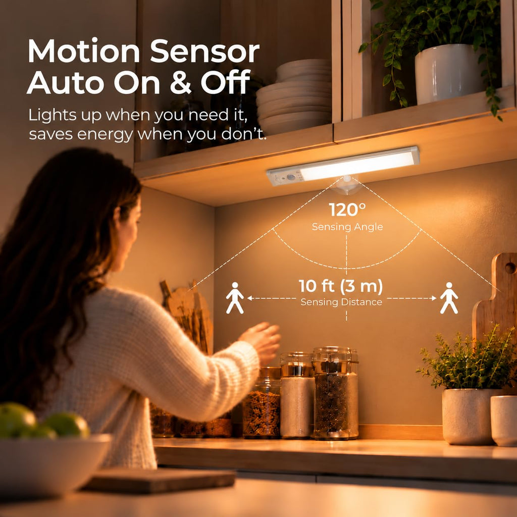 9.5 Inch Under Cabinet Lighting, 3 Color Motion Sensor Light 2 Pack