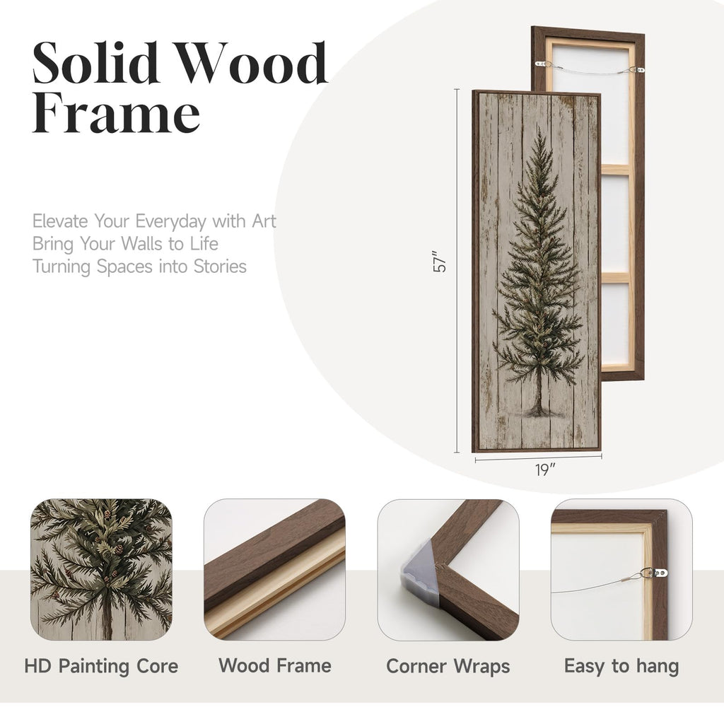Framed Long Narrow Vintage Farmhouse Rustic Pine Tree Wall Art, 18x56 Inch