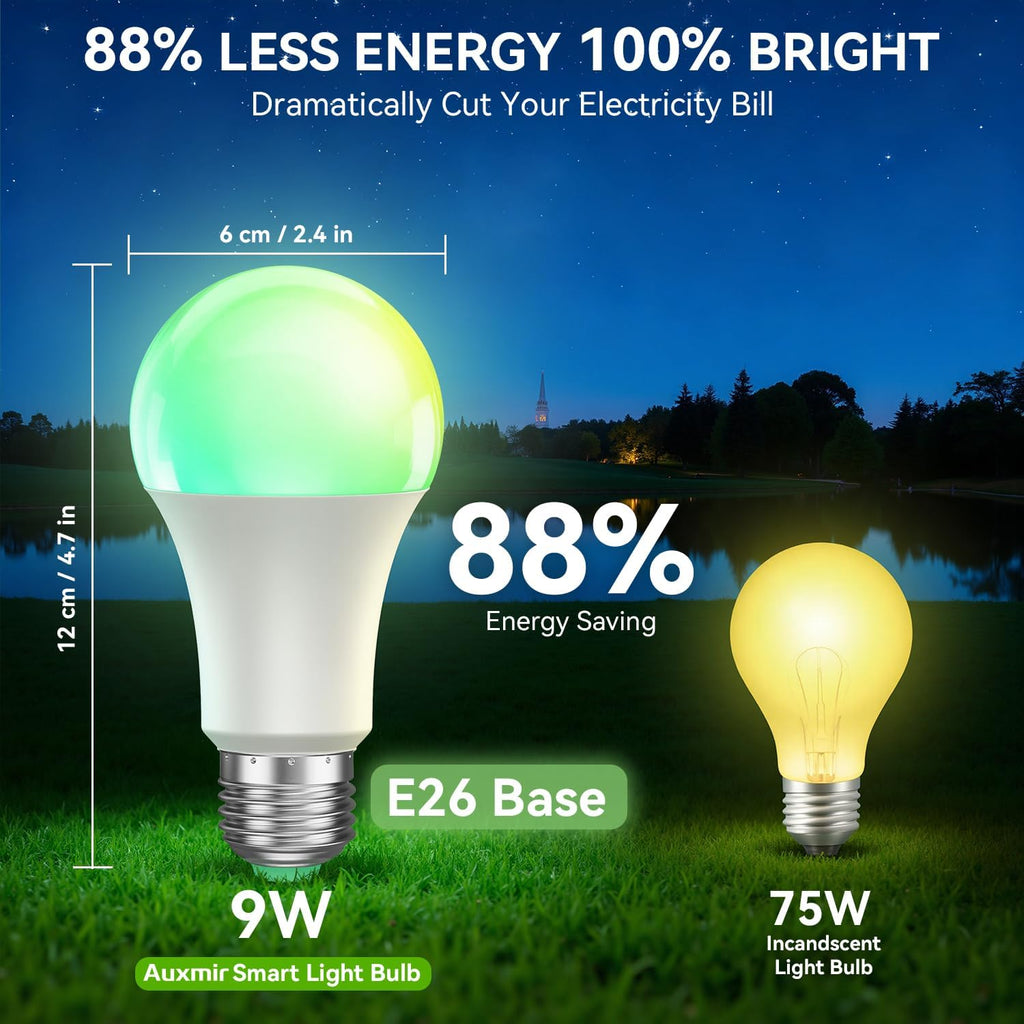 A19 Smart Light Bulbs with Remote, RGB+CCT Color LED Bulbs, 2-Pack