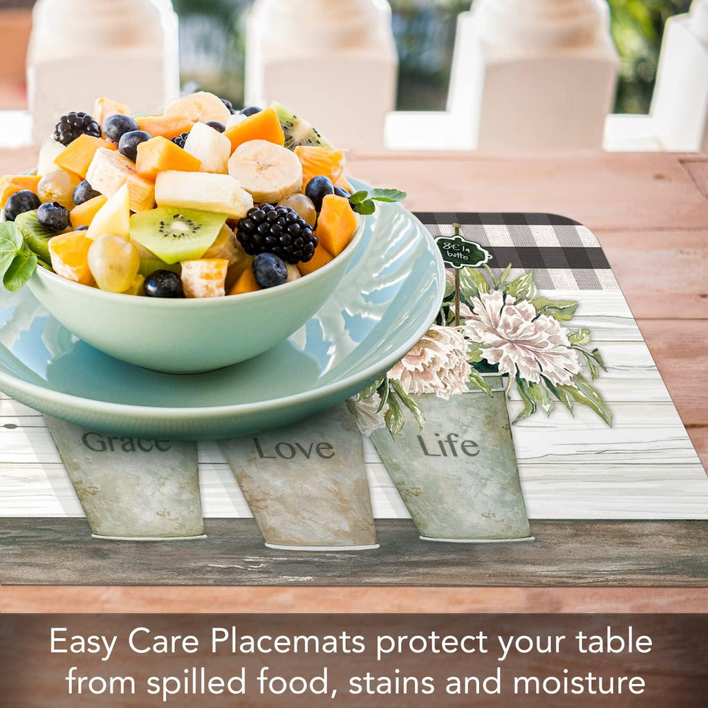 Vintage Farmhouse Reversible Easy Care Placemat 4 Pack - Set of 4
