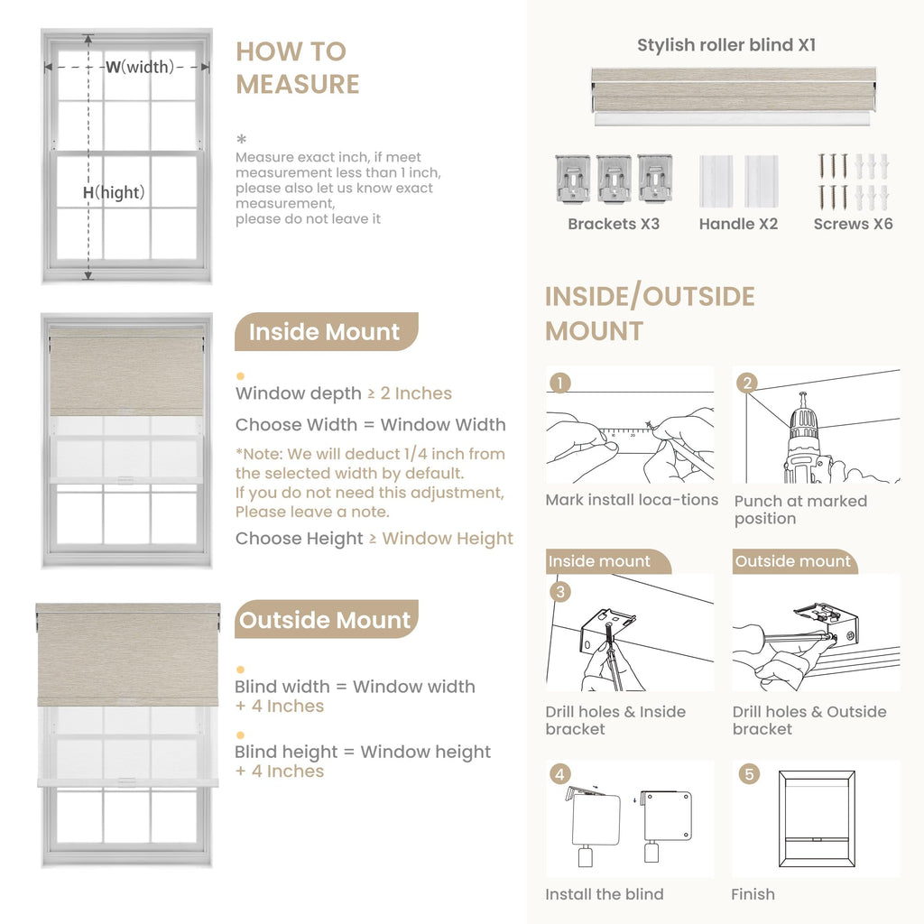 Cordless Dual Roller Shades, Linen Grey & White, Custom Size