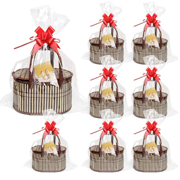 8 Set Baskets for Gifts Large Empty Woven Bamboo Gift Basket Bulk Kit with Handles and Clear Cellophane Wrap, for