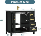 36" Black Single Sink Bathroom Vanity with Integrated Top - Freestanding Vanity Cabinet