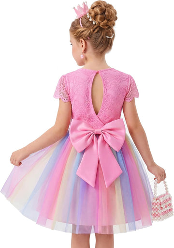 Flower Girl Dress Big Bow Kids Lace Tulle Princess Wedding Gown