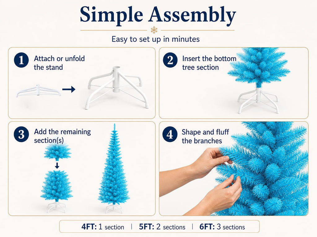 5FT Blue Unlit Artificial Pencil Christmas Tree for Small Spaces