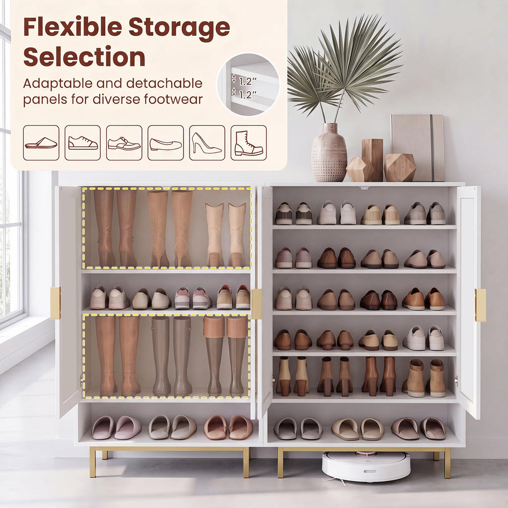 6-Tier Shoe Cabinet, 43" Tall Shoe Rack Cabinet with Doors, White