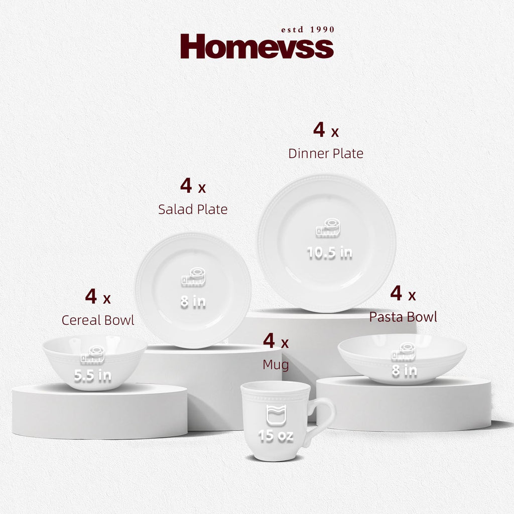 20-Piece Pearl Dots Stoneware Dinnerware Set, White, Service for 4