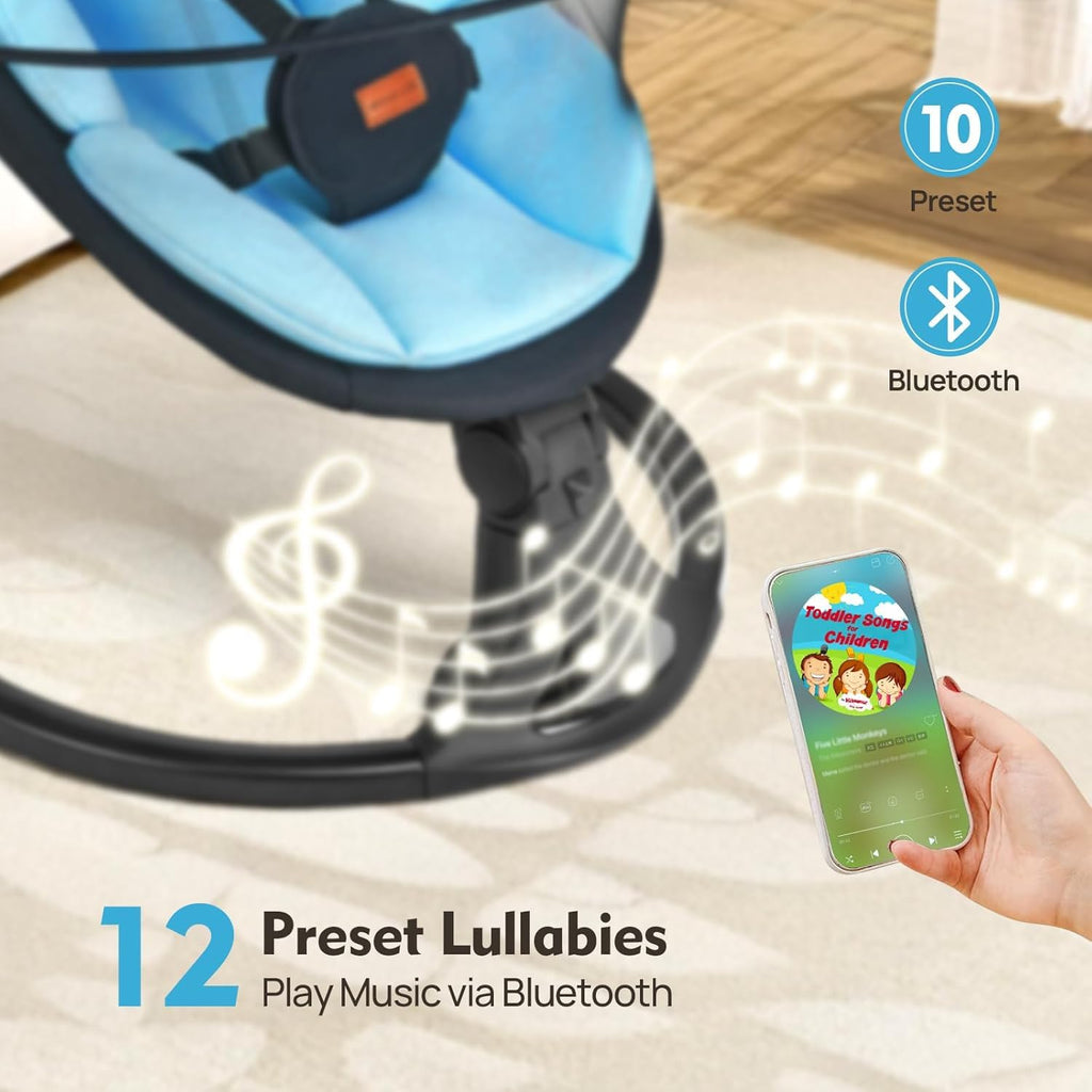Electric Baby Swing Remote/Touch Speed Bluetooth 12 Melodies Blue