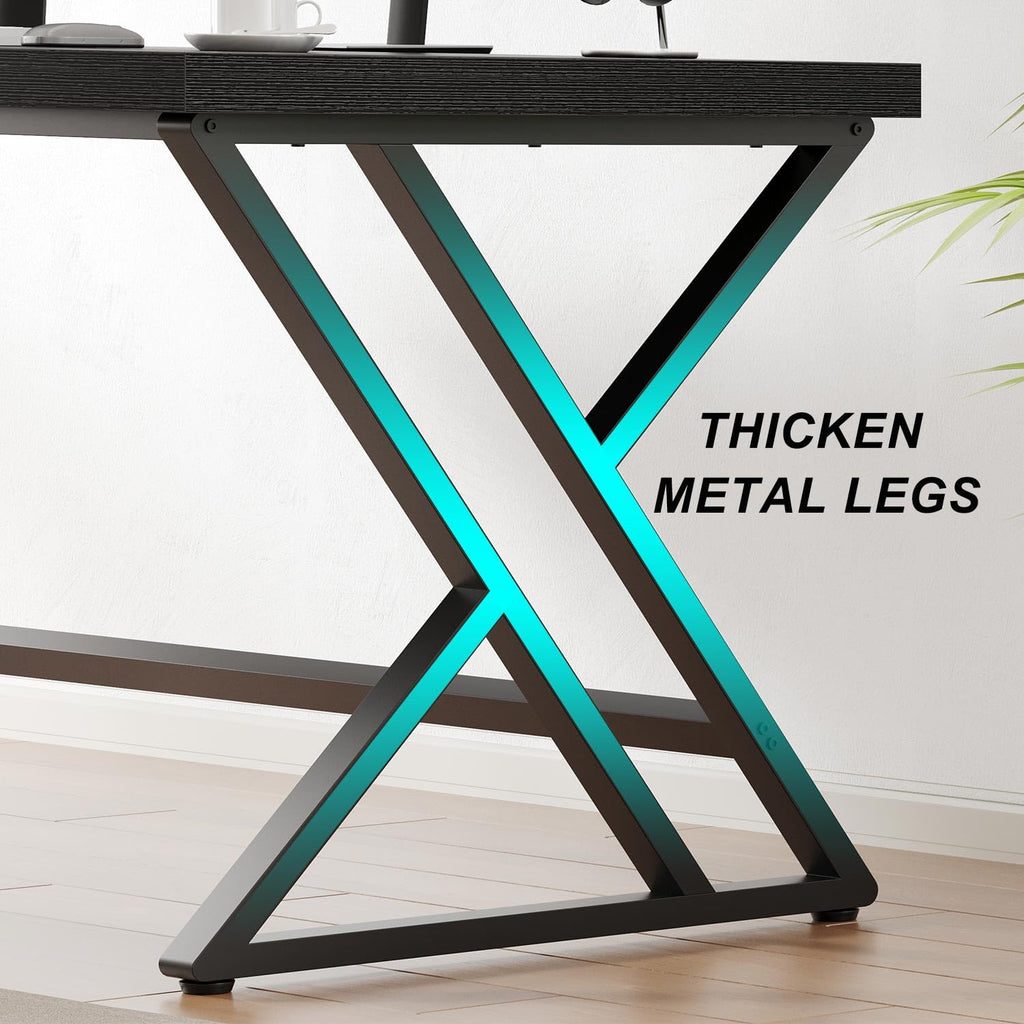 55 Inch Black Modern Computer Office Desk Metal & Wood Writing Desks