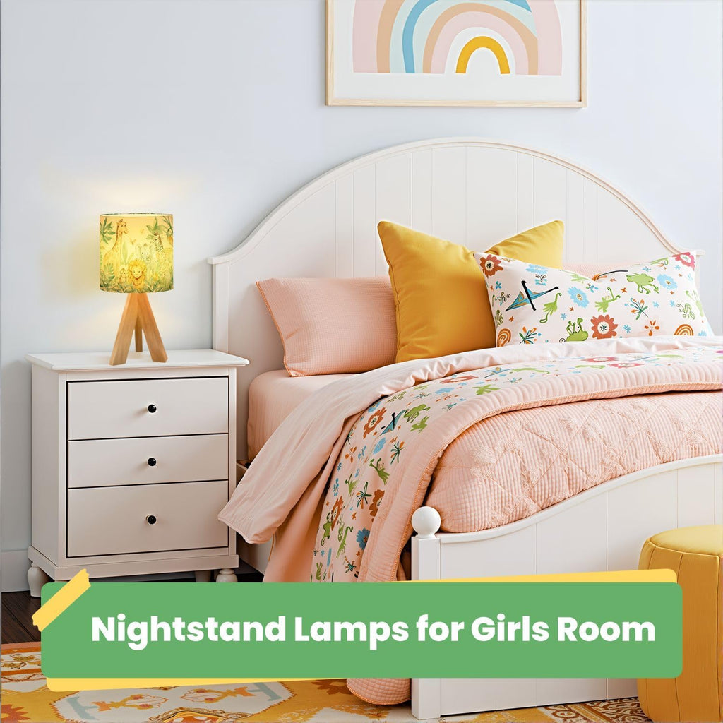 Cute Kids Bedside Desk Table Lamp Watercolor Jungle Animal Forest Lion Monkey Giraffe Zebra Lion Cub Children