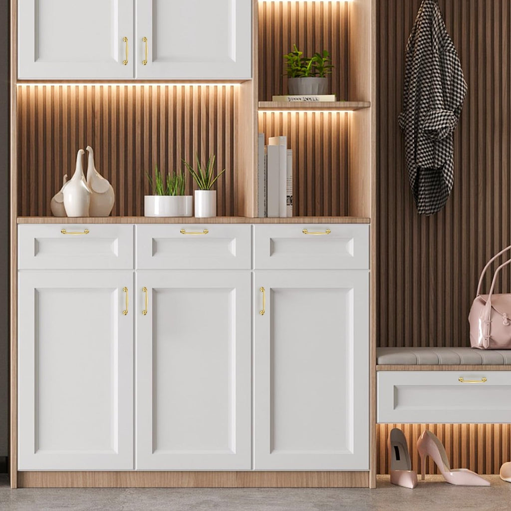 Brushed Gold Cabinet Handles Solid Pulls 3-3/4 Inch 20 Pack