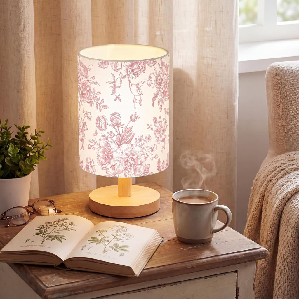 Pink Floral Bedside Table Lamp for Kids Bedroom