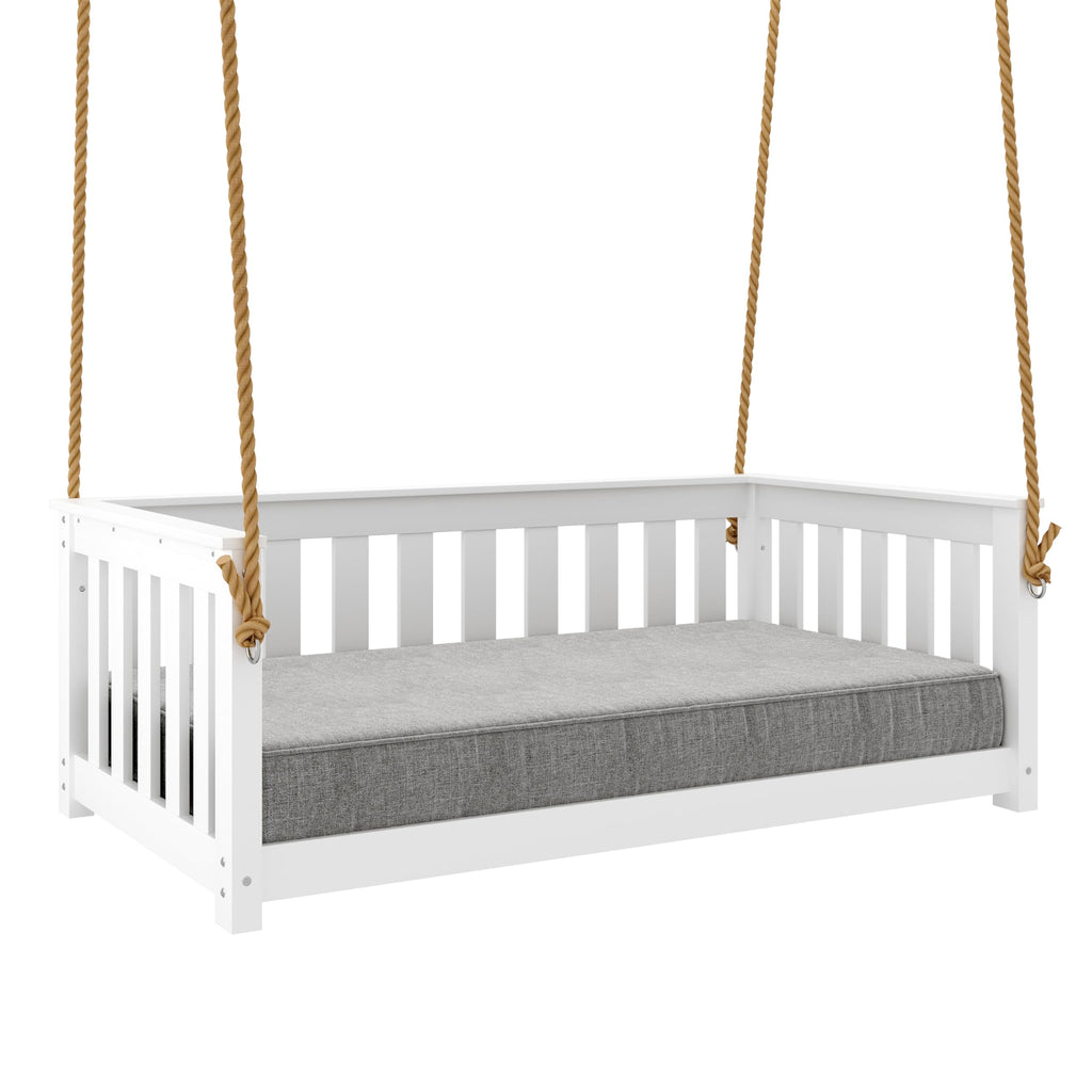 Beckett Heavy Duty Poly Daybed Swing in White, Crib Size - Composite HDPE Porch Swing Bed Made from Recycled Plastic