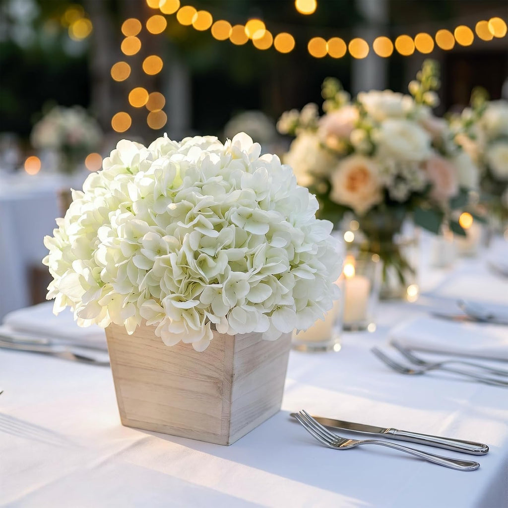 Artificial Hydrangea Flowers in Planter for Table Centerpiece Decor(White)