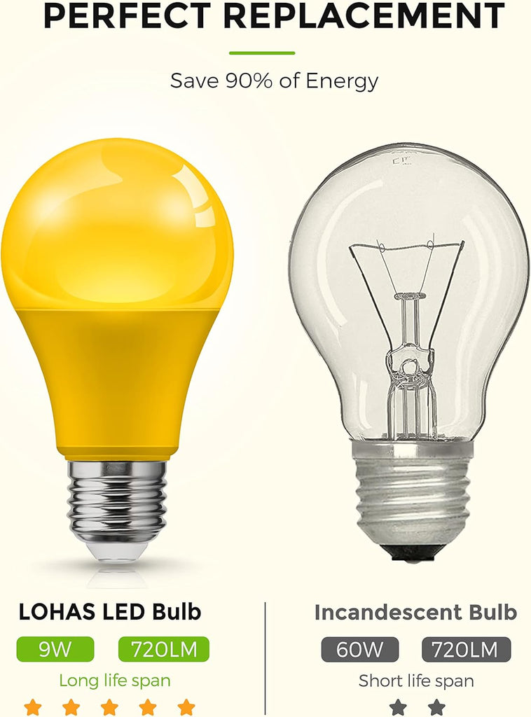 Yellow Bug Light Bulbs Outdoor, A19 9W Bug Lights for Outside