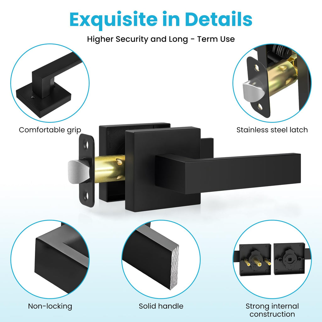 8 Pack Passage Door Handles Matte Black Door Levers, Interior Door Knobs Square Heavy Duty Non-Locking Handlesets