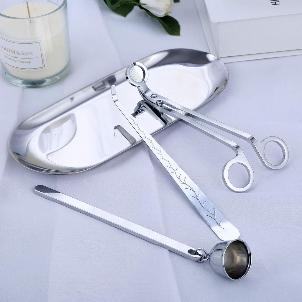 4-in-1 Stainless Steel Candle Care Kit for Candle Lovers, Silver - Set of 4