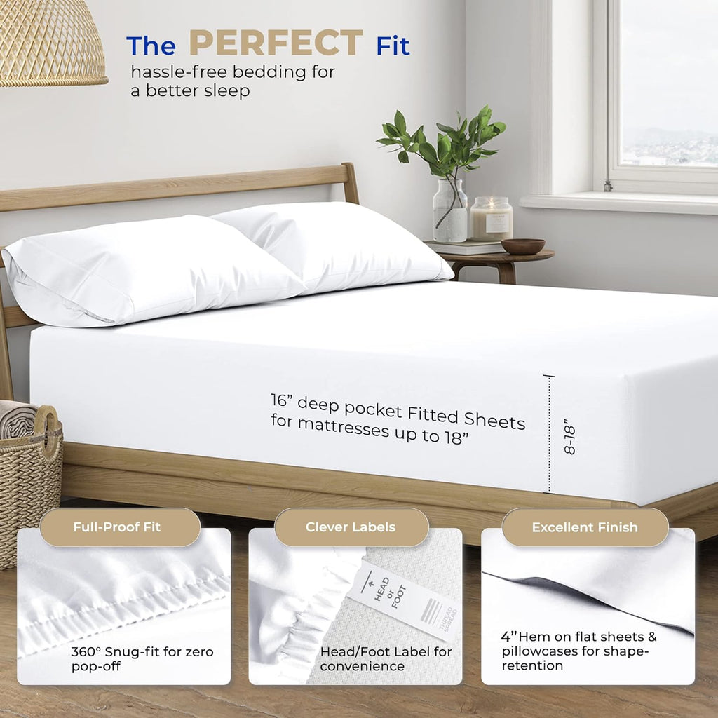 Egyptian Cotton Sheets King - Luxury King Cotton Sheet Sets 400 Thread Count (4 PC, White), 16 in Deep Pocket Soft