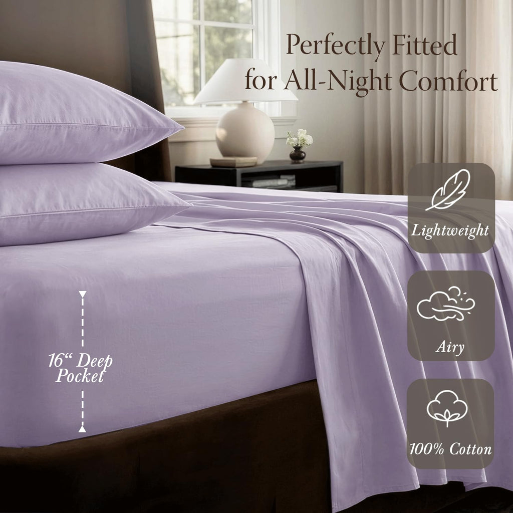 400 Thread Count Egyptian Cotton Queen Sheet Set, Sateen, Lilac