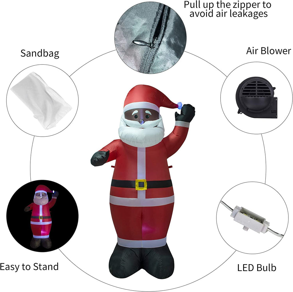 7.5 ft Black Santa Claus Inflatable Christmas Indoor and Outdoor Decoration with LED Lights Blow up Lighted Yard Lawn