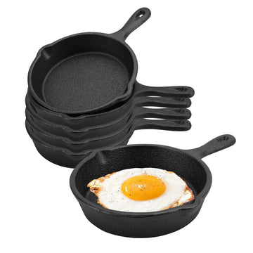 4 Inch Mini Cast Iron Skillet, Black, Set of 6