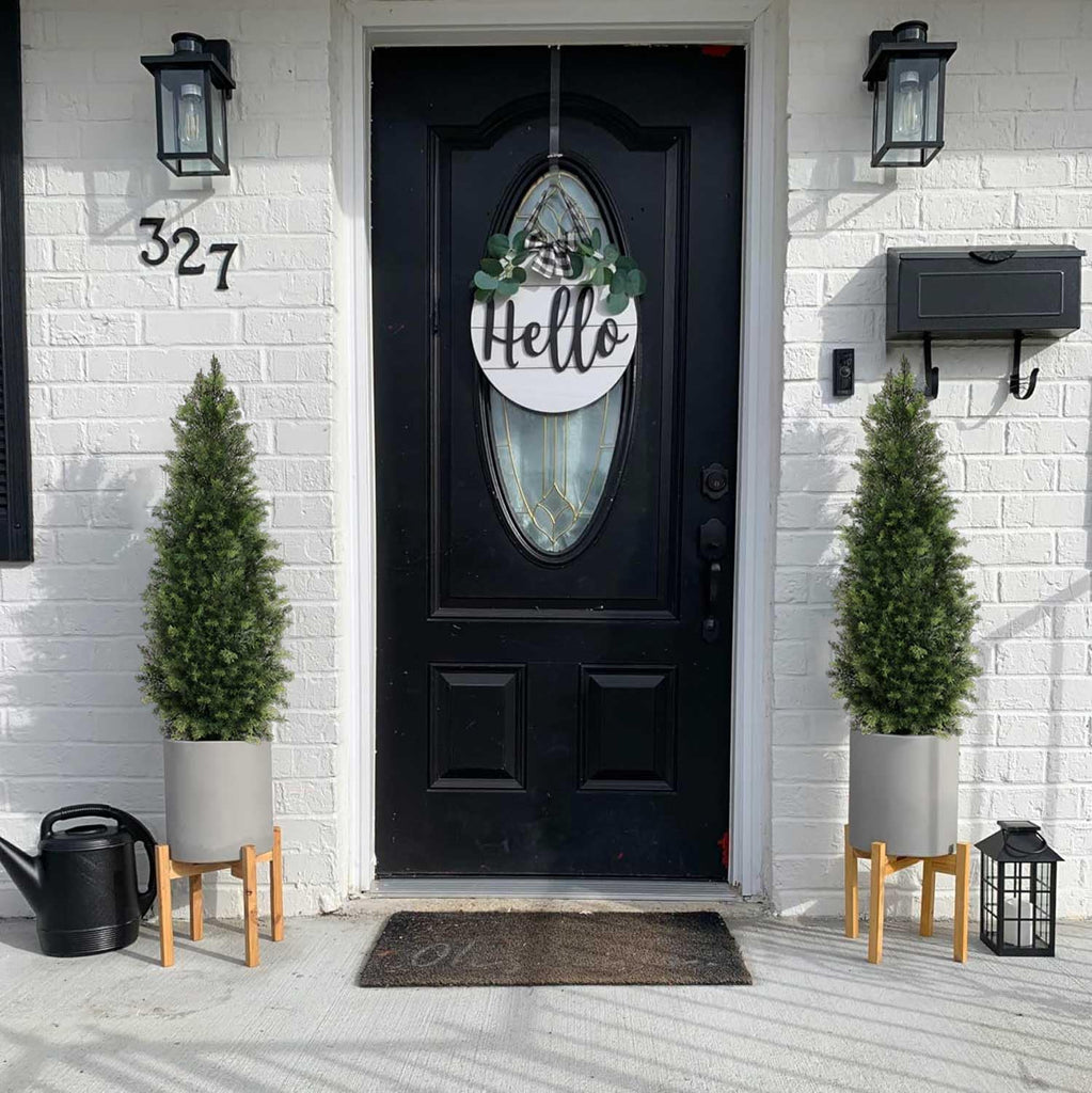 4ft Artificial Cedar Topiary Trees for Outdoor Front Porch Door, 4 Feet Faux Potted Plants Evergreen Fake Pine