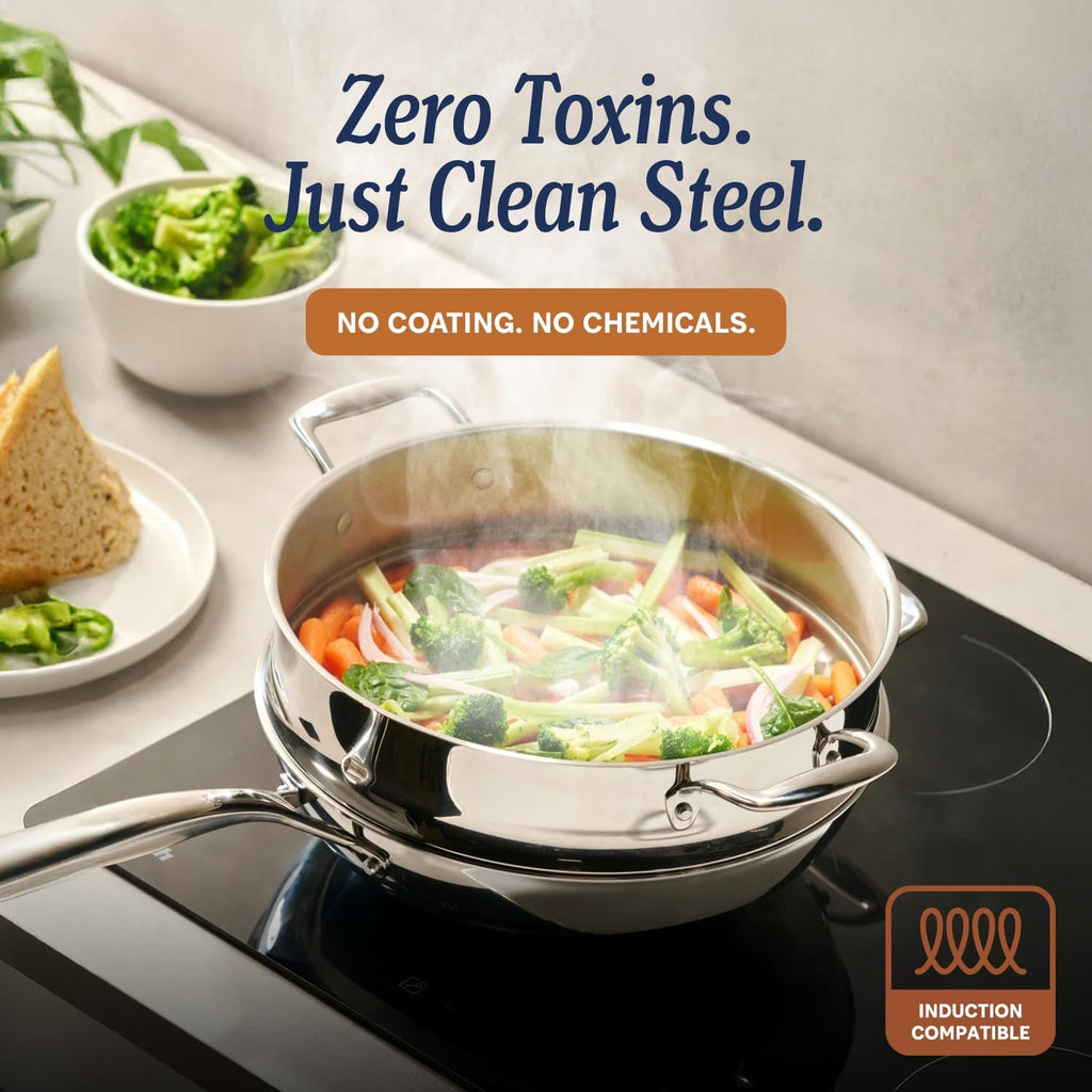 5-Ply Stainless Steel Cookware Set, 14-Piece Pots and Pans Set - Induction Compatible, Oven Safe 800°F - Non-Toxic