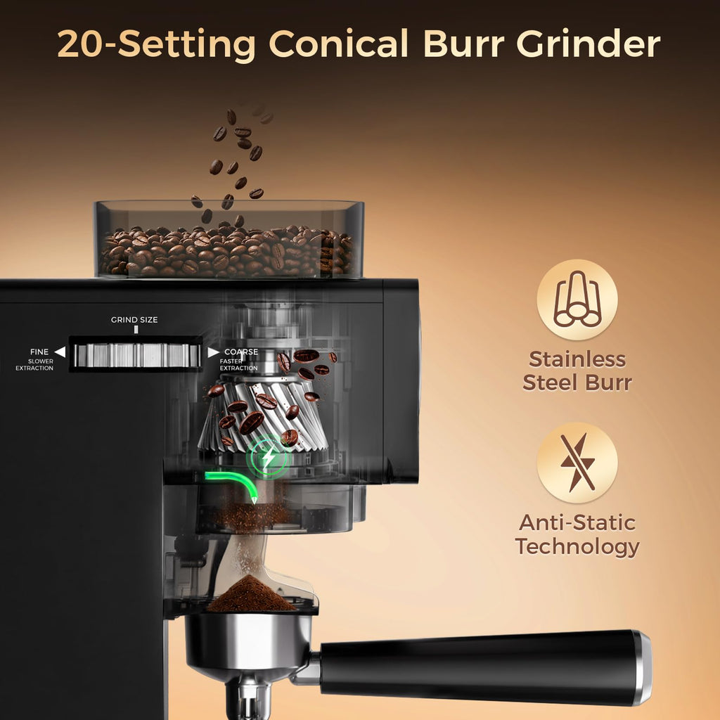 Nero 20Bar Espresso Machine with Conical Burr Grinder for Cappuccino