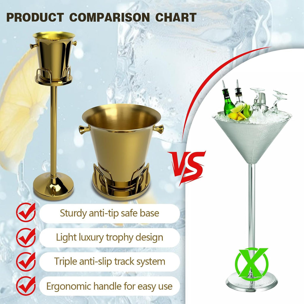 Champagne Bucket with Stand, Standing Ice Buckets 5L(Gold 1Pack)