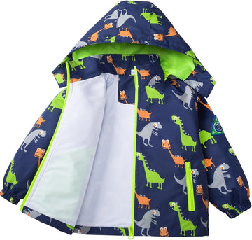 Boys Rain Jacket with Detachable Hood Lightweight Raincoats for Kids