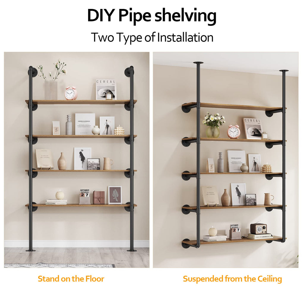 Industrial Iron Pipe Shelf Wall Mount, Farmhouse DIY Open Bookshelf, Pipe Shelves Bathroom, bookcases Living Room