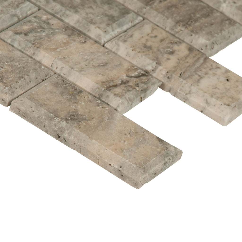 Travertine Mosaic Tile | Silver Travertine and Beveled | 12" x 12"