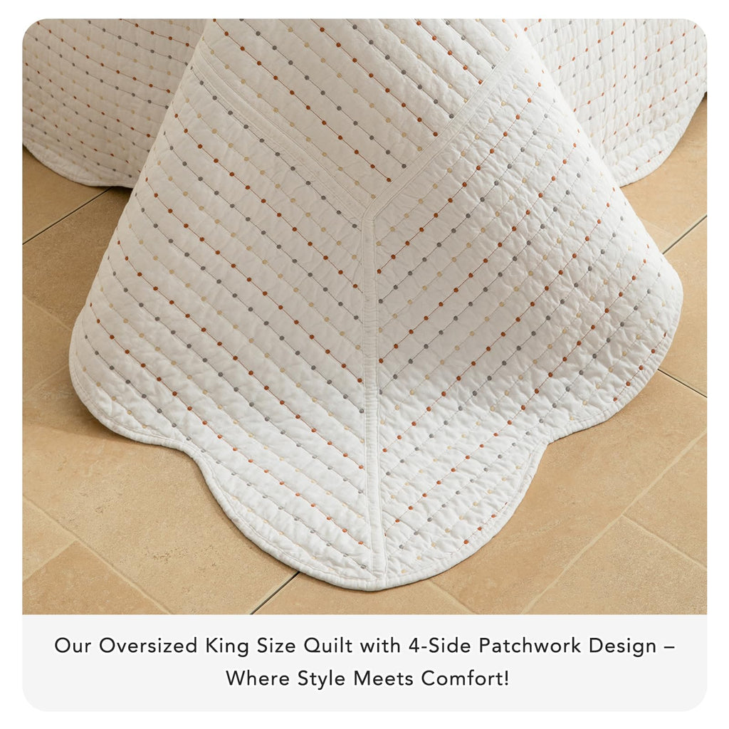 Quilt 120x120, Multi-Color Dot Print Quilted Bedspread & Coverlet Set, Lightweight & Soft Farmhouse
