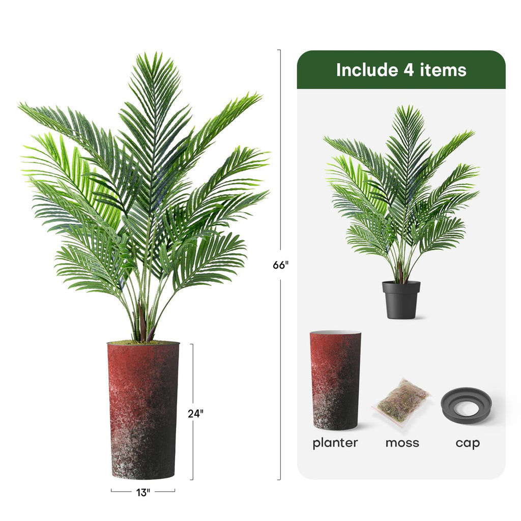 Artificial Tree in Modern Planter, Fake Areca Tropical Palm Silk Tree for Indoor and Outdoor Home Decoration - 66"