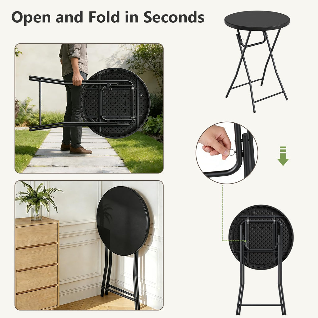 Round Folding Table 2 Pack, 32in Folding Bar Table Portable to Take and Store, Heavy Duty Plastic Banquet Table for