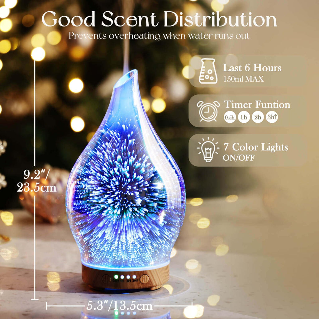 Essential Oil Diffuser 150ml Handmade Glass Diffuser 6H Runtime