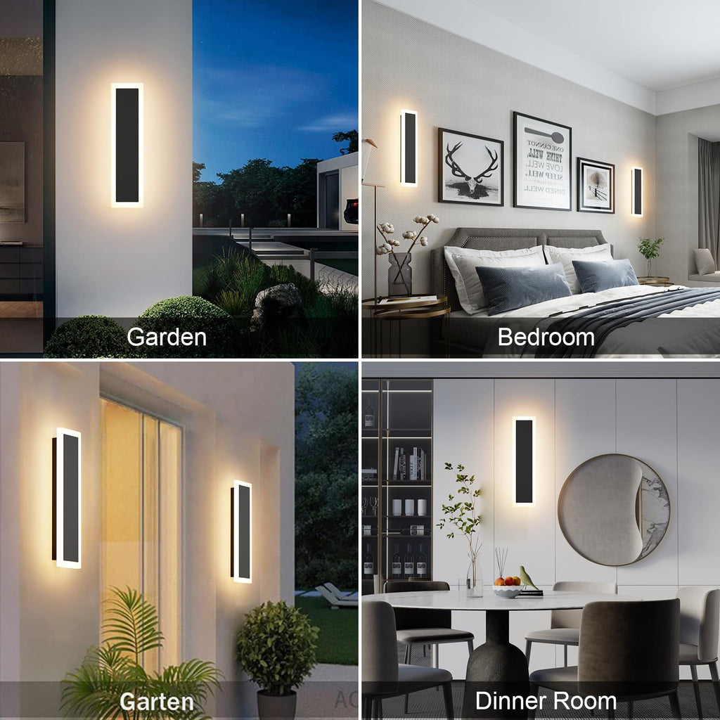 2 Pack Modern Black LED Outdoor Wall Light, 11.8x3.54x1.73 inches, 10W, 1000 Lumen, Warm Light, Waterproof IC Driver