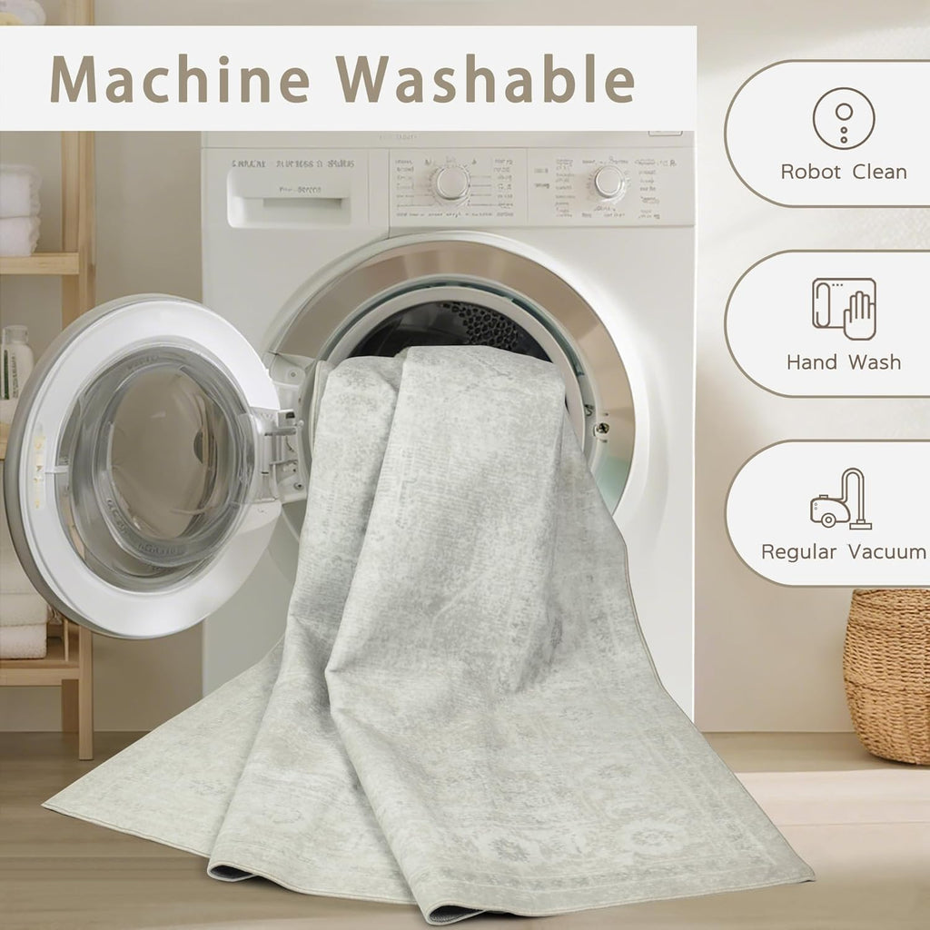 5x7 Washable Area Rugs (Concrete Grey)