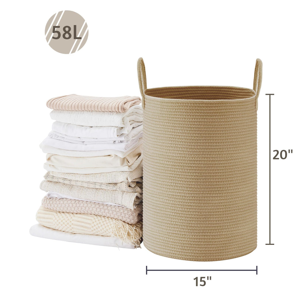 58L Tall Woven Laundry Basket Hamper, Jute