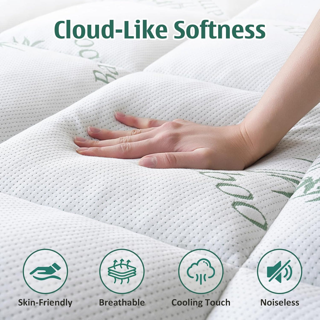 Memory Foam Mattress Topper Queen, Viscose Derived from Bamboo | Pillow Top Mattress Pad for Back Pain Relief | Deep
