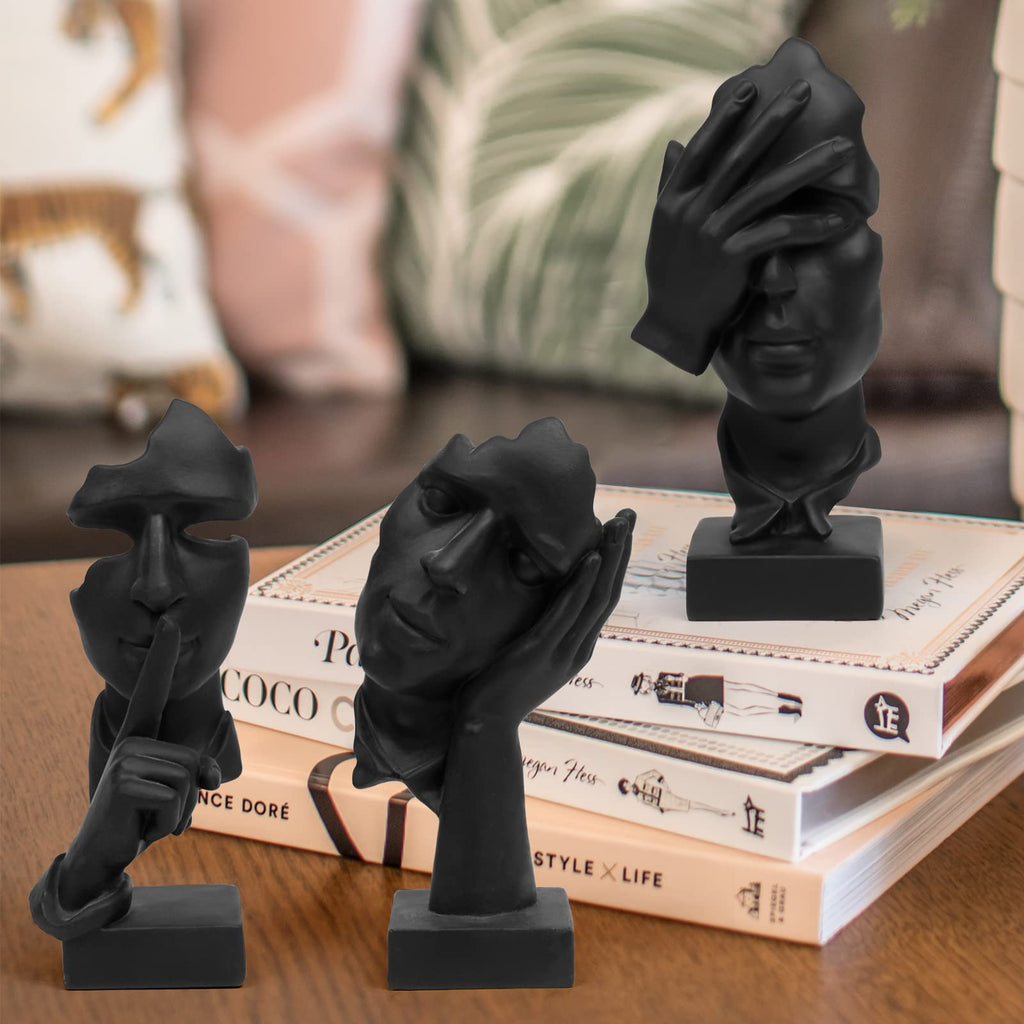 3 Pcs Thinker Statue, Silence is Gold Abstract Art Figurine, No Hear No See No Speak Modern Home Resin Sculptures
