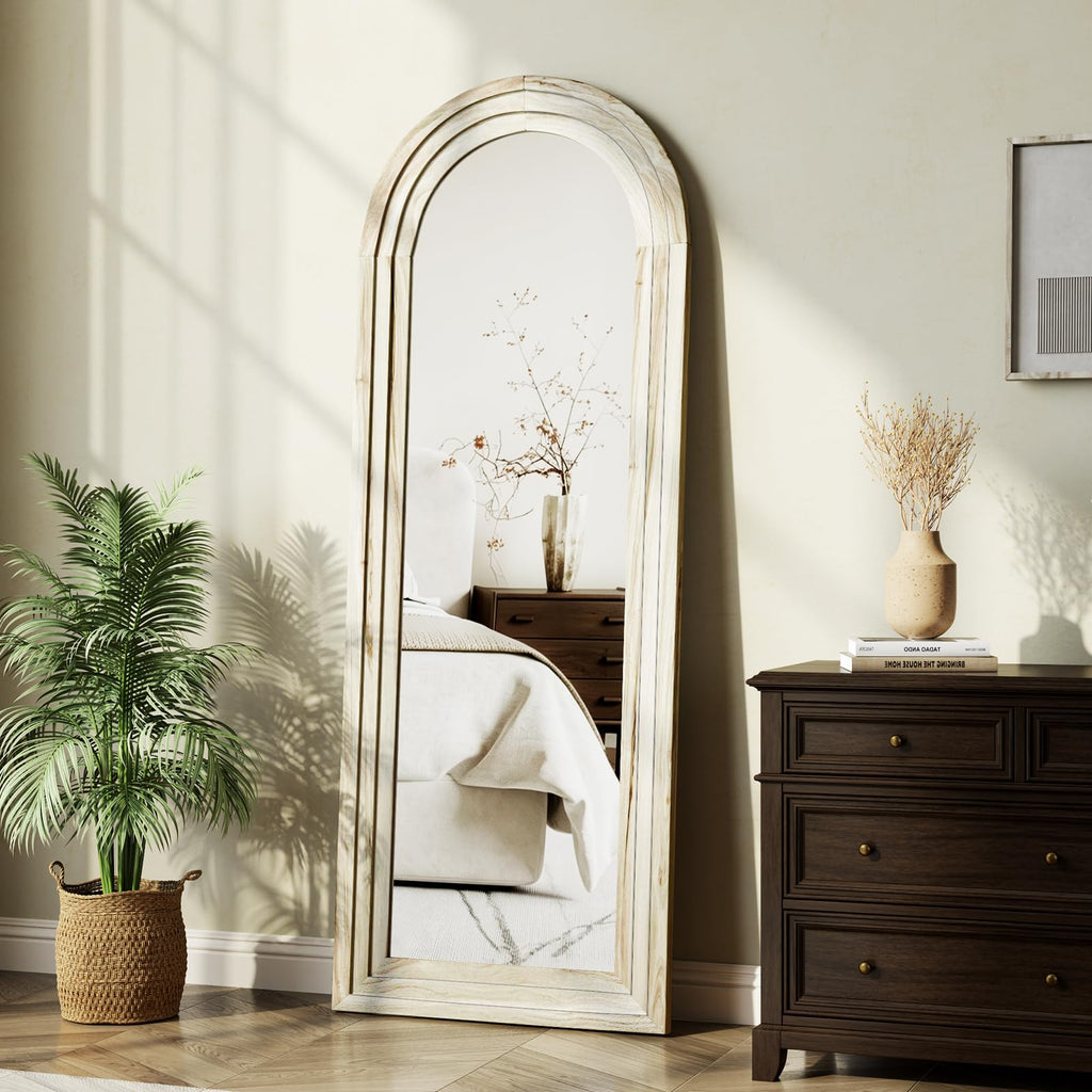 65"x22" Arched Full Length Mirror with White Solid Wood Frame