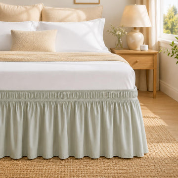 Light Grey Bed Skirt Queen Size 15" Drop, Elastic Wrap Around Bedskirt