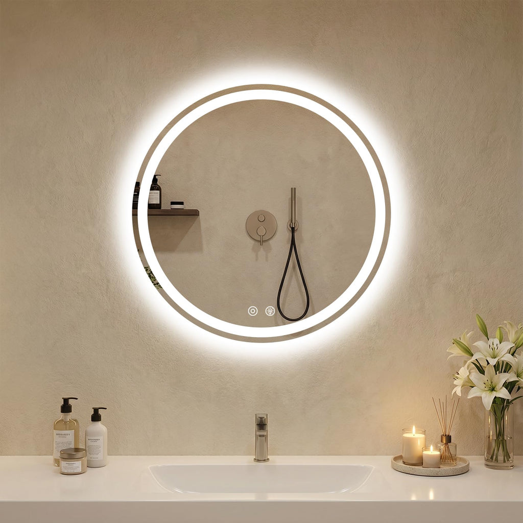24 Inch Round LED Bathroom Mirror with Lights, Circle Vanity Mirror