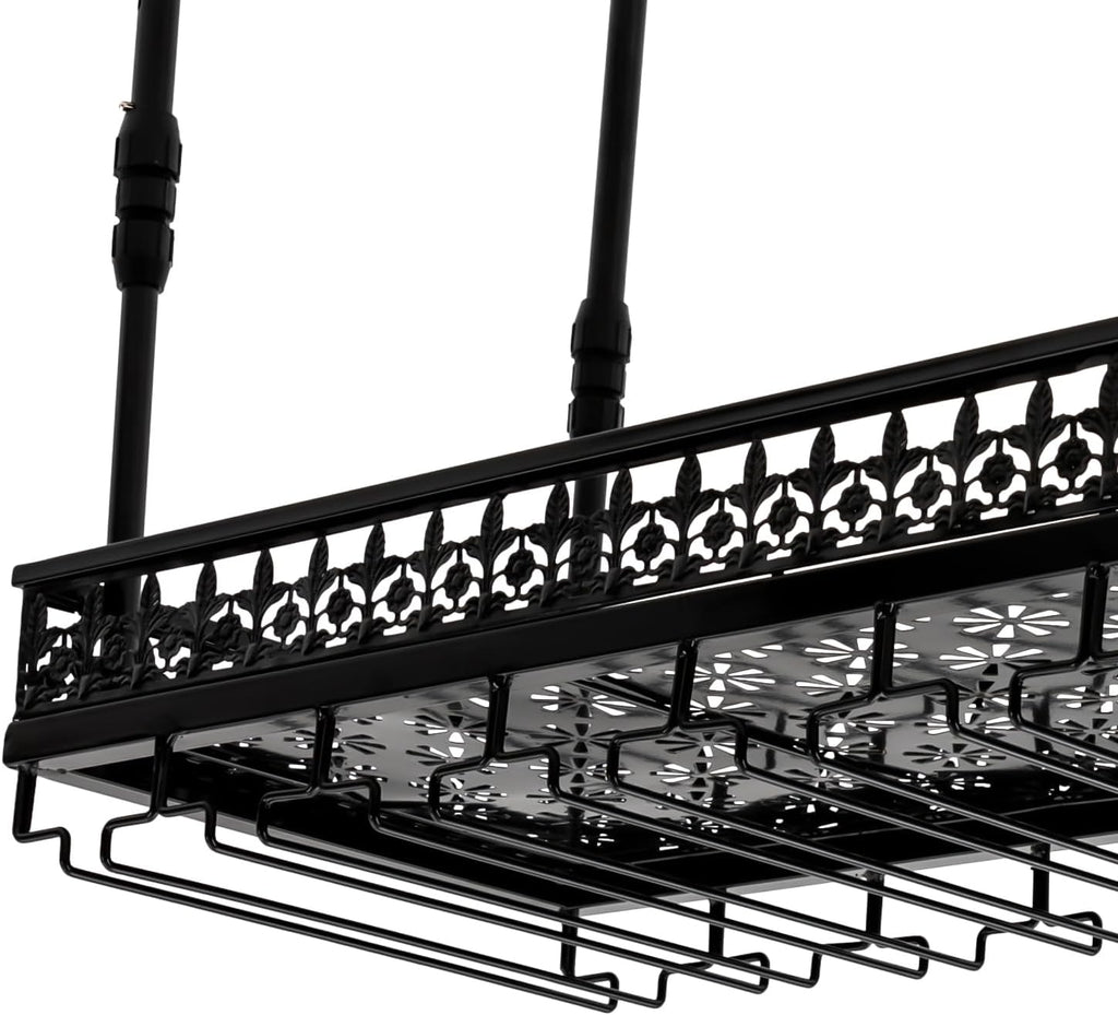 Hanging Wine Rack with Glass Holder, Ceiling Wine Glass Rack 13.78-21.65 inch Height Adjustable Industrial Hanging
