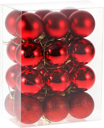 Christmas Balls Ornaments, 1.5" Pre-Strung Xmas Tree Decorations,Holiday Hanging Balls-3 Style Shatterproof - Set of 24
