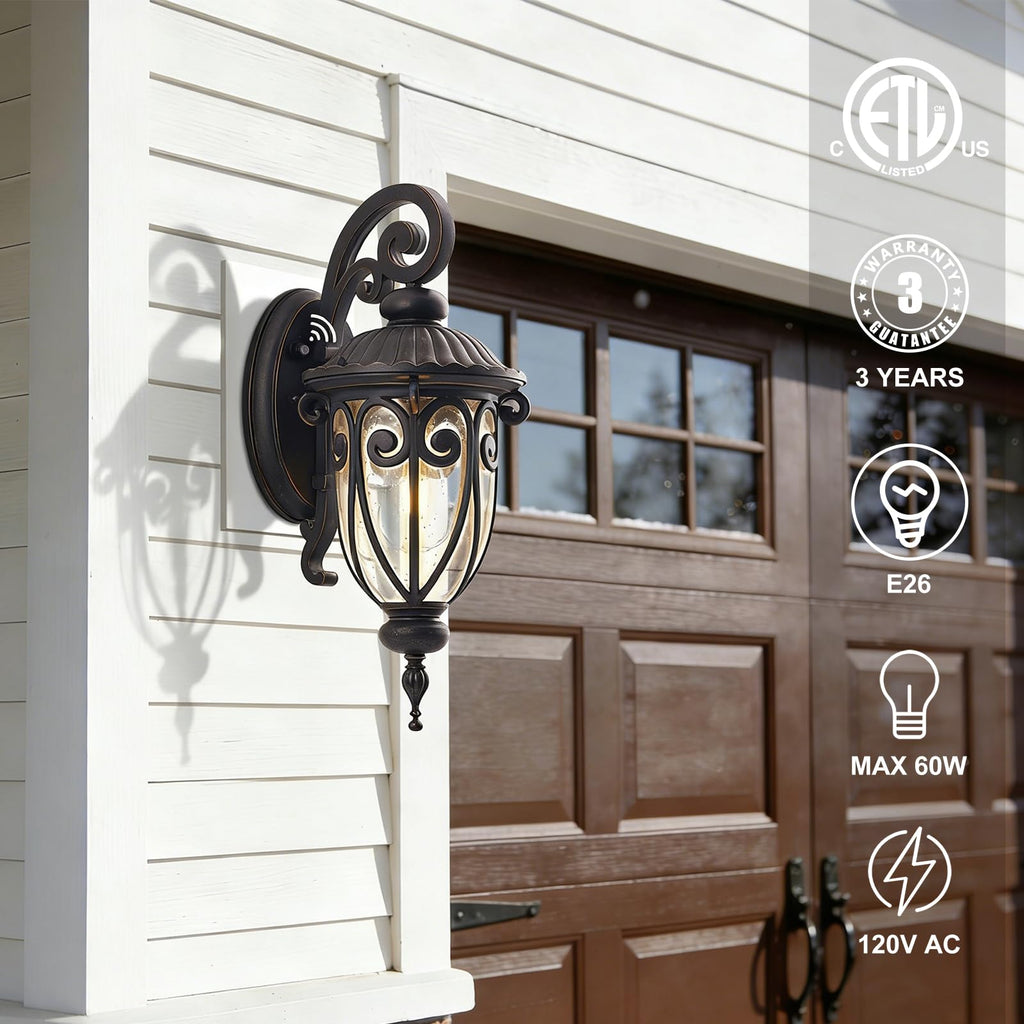 Large Dusk to Dawn Outdoor Wall Light for Garage, 23 Inch Bronze Exterior Wall Lantern Sconce for Porch, Waterproof