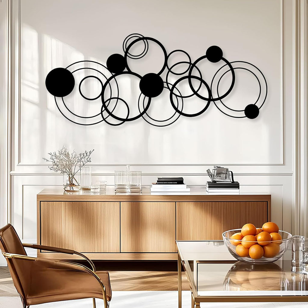 Abstract Circles Metal Wall Art, Geometrical Metal Wall Decor, Gold Circle Decorations, Circular Geometric Artwork
